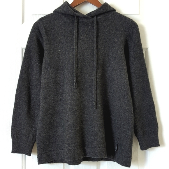 Woolrich Classic Knit Wool Blend Quarter Sleeve Hooded Sweater Onyx Heather L - Picture 1 of 10